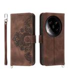 For Xiaomi 14 Ultra Skin-feel Flowers Embossed Wallet Leather Phone Case(Brown) - 1