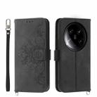 For Xiaomi 14 Ultra Skin-feel Flowers Embossed Wallet Leather Phone Case(Black) - 1