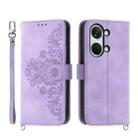 For OnePlus Ace 2V Skin-feel Flowers Embossed Wallet Leather Phone Case(Purple) - 1