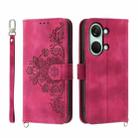 For OnePlus Ace 2V Skin-feel Flowers Embossed Wallet Leather Phone Case(Wine Red) - 1