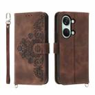 For OnePlus Ace 2V Skin-feel Flowers Embossed Wallet Leather Phone Case(Brown) - 1