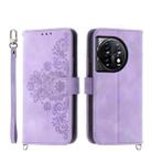 For OnePlus Ace 3 / 12R Skin-feel Flowers Embossed Wallet Leather Phone Case(Purple) - 1