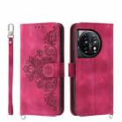 For OnePlus Ace 3 / 12R Skin-feel Flowers Embossed Wallet Leather Phone Case(Wine Red) - 1