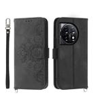 For OnePlus Ace 3 / 12R Skin-feel Flowers Embossed Wallet Leather Phone Case(Black) - 1