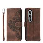 For OnePlus Ace 3V Skin-feel Flowers Embossed Wallet Leather Phone Case(Brown) - 1