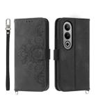 For OnePlus Ace 3V Skin-feel Flowers Embossed Wallet Leather Phone Case(Black) - 1