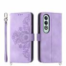 For OnePlus Nord CE4 5G Skin-feel Flowers Embossed Wallet Leather Phone Case(Purple) - 1