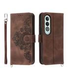 For OnePlus Nord CE4 5G Skin-feel Flowers Embossed Wallet Leather Phone Case(Brown) - 1