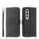 For OnePlus Nord CE4 5G Skin-feel Flowers Embossed Wallet Leather Phone Case(Black) - 1