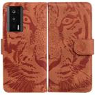 For Xiaomi Poco F5 Pro / Redmi K60 Tiger Embossing Pattern Leather Phone Case(Brown) - 1
