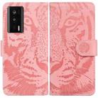 For Xiaomi Poco F5 Pro / Redmi K60 Tiger Embossing Pattern Leather Phone Case(Pink) - 1