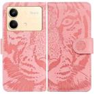 For Xiaomi Redmi Note 13R Pro Tiger Embossing Pattern Leather Phone Case(Pink) - 1