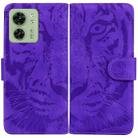 For Motorola Edge 40 Tiger Embossing Pattern Leather Phone Case(Purple) - 1