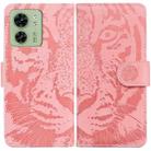 For Motorola Edge 40 Tiger Embossing Pattern Leather Phone Case(Pink) - 1