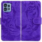 For Motorola Edge 40 Pro Tiger Embossing Pattern Leather Phone Case(Purple) - 1