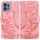 For Motorola Edge 40 Pro Tiger Embossing Pattern Leather Phone Case(Pink) - 1