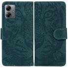 For Motorola Moto G14 Tiger Embossing Pattern Leather Phone Case(Green) - 1