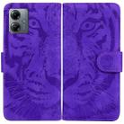 For Motorola Moto G14 Tiger Embossing Pattern Leather Phone Case(Purple) - 1