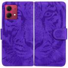 For Motorola Moto G84 Tiger Embossing Pattern Leather Phone Case(Purple) - 1