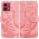 For Motorola Moto G84 Tiger Embossing Pattern Leather Phone Case(Pink) - 1