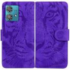 For Motorola Edge 40 Neo Tiger Embossing Pattern Leather Phone Case(Purple) - 1