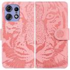 For Motorola Edge 50 Pro Tiger Embossing Pattern Leather Phone Case(Pink) - 1