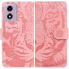 For Motorola Moto G04s / Moto E14 Tiger Embossing Pattern Leather Phone Case(Pink) - 1