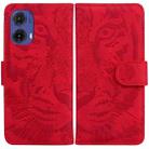 For Motorola Moto G85 Tiger Embossing Pattern Leather Phone Case(Red) - 1