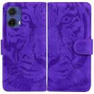 For Motorola Moto G85 Tiger Embossing Pattern Leather Phone Case(Purple) - 1