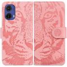 For Motorola Moto G85 Tiger Embossing Pattern Leather Phone Case(Pink) - 1