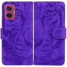 For Motorola Moto G55 Tiger Embossing Pattern Leather Phone Case(Purple) - 1