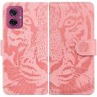 For Motorola Moto G55 Tiger Embossing Pattern Leather Phone Case(Pink) - 1