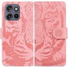 For Motorola Edge 50 Neo 5G Global Tiger Embossing Pattern Leather Phone Case(Pink) - 1