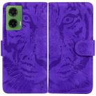 For Motorola Moto G35 Tiger Embossing Pattern Leather Phone Case(Purple) - 1