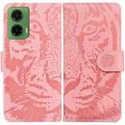 For Motorola Moto G35 Tiger Embossing Pattern Leather Phone Case(Pink) - 1