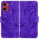 For Motorola Moto G05 / E15 Tiger Embossing Pattern Leather Phone Case(Purple) - 1