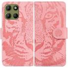 For Motorola Moto G15 Tiger Embossing Pattern Leather Phone Case(Pink) - 1