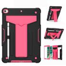 For iPad 10.2 / iPad Pro 10.5 T-shaped Bracket Contrast Color Shockproof PC + Silicone Flat Protective Case(Black+Rose Red) - 1