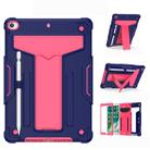 For iPad 10.2 / iPad Pro 10.5 T-shaped Bracket Contrast Color Shockproof PC + Silicone Flat Protective Case(Navy+Rose Red) - 1