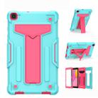 For Samsung Galaxy Tab A8.0 (2019) T290 T-shaped Bracket Contrast Color Shockproof PC + Silicone Flat Protective Case(Mint Green+Rose Red) - 1