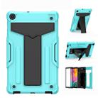 For Samsung Galaxy Tab A10.1 (2019) T510 T-shaped Bracket Contrast Color Shockproof PC + Silicone Flat Protective Case(Mint Green+Black) - 1