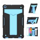 For Samsung Galaxy Tab A10.1 (2019) T510 T-shaped Bracket Contrast Color Shockproof PC + Silicone Flat Protective Case(Black+Blue) - 1