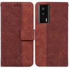 For Xiaomi Poco F5 Pro / Redmi K60 Geometric Embossed Leather Phone Case(Brown) - 1