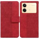 For Xiaomi Redmi Note 13R Pro Geometric Embossed Leather Phone Case(Red) - 1