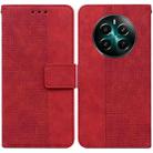 For Realme 12+ Geometric Embossed Leather Phone Case(Red) - 1