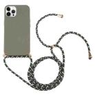 For iPhone 15 Pro Max Wheat Straw TPU Shockproof Phone Case with Neck Lanyard(Dark Green) - 1