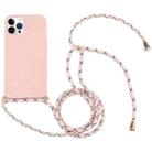 For iPhone 15 Pro Max Wheat Straw TPU Shockproof Phone Case with Neck Lanyard(Pink) - 1