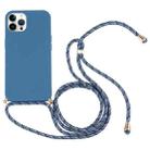 For iPhone 15 Pro Max Wheat Straw TPU Shockproof Phone Case with Neck Lanyard(Blue) - 1