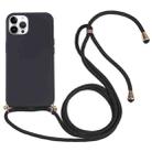 For iPhone 15 Pro Max Wheat Straw TPU Shockproof Phone Case with Neck Lanyard(Black) - 1