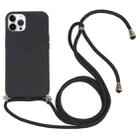 For iPhone 15 Pro Wheat Straw TPU Shockproof Phone Case with Neck Lanyard(Black) - 1